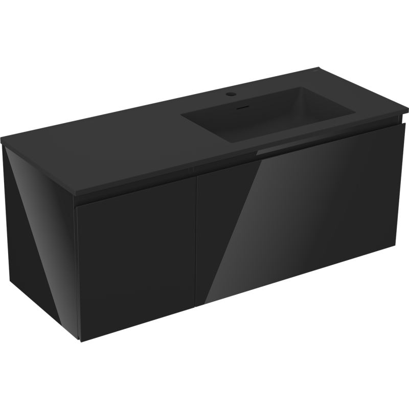 Mexen Orio Badezimmerschrank 120 cm mit Waschbecken Otis rechts, 1S, 1D, schwarzer Glanz/schwarzer Matt