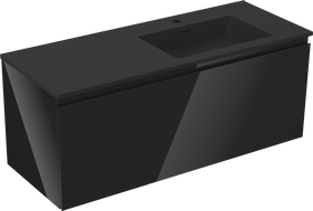 Mexen Orio Badezimmerschrank 120 cm mit Waschbecken Otis rechts, 1S, 1D, schwarzer Glanz/schwarzer Matt