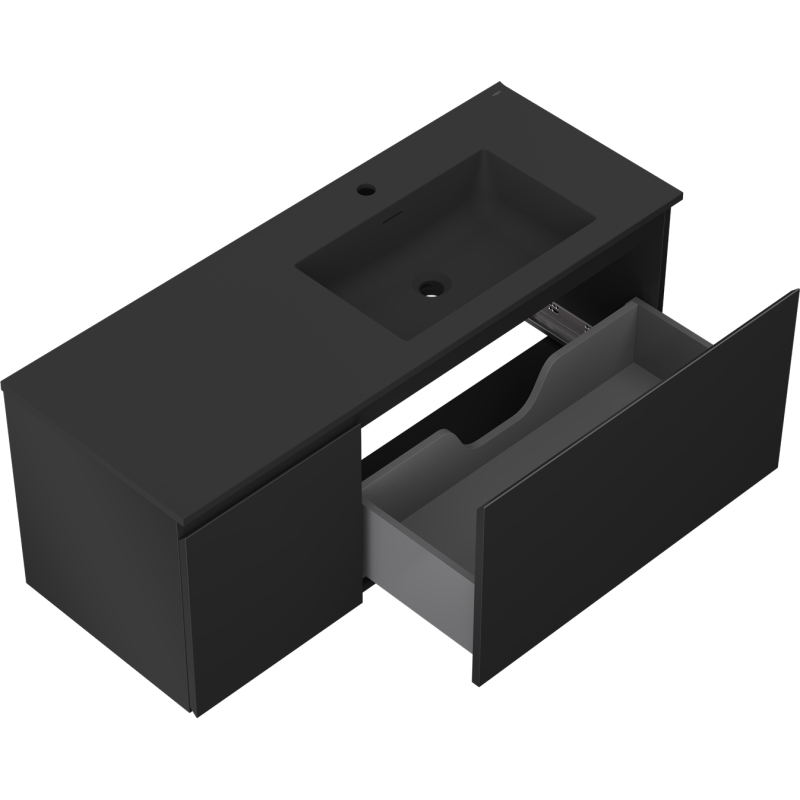 Mexen Orio Badezimmer-Unterschrank 120 cm mit Waschbecken Otis rechts, 1S, 1D, schwarz matt - 91A13-12047-3-BBFF71-W18P71
