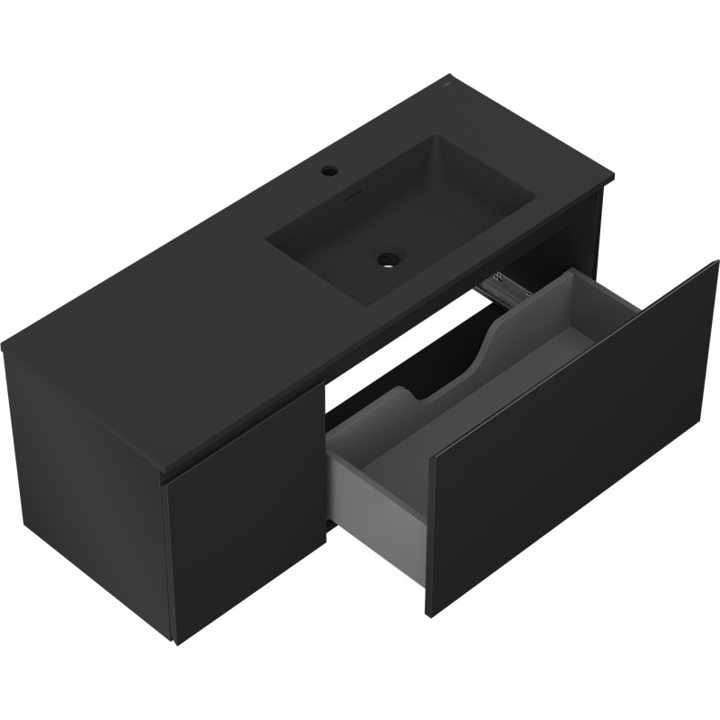 Mexen Orio Badezimmerschrank 120 cm mit Waschbecken Otis rechts, 1S, 1T, schwarz matt - 91A13-12047-3-BBFF71-W18P71