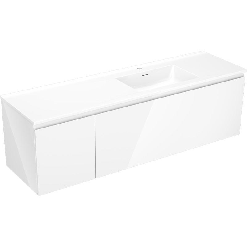 Mexen Orio Badezimmerschrank 160 cm mit Waschbecken Otis rechts, 1S, 1D, weiß glänzend - 91A13-16047-3-BBFF00-W18P00