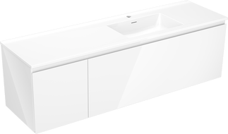 Mexen Orio Badezimmerschrank 160 cm mit rechtem Otis-Waschtisch, 1S, 1D, weiß glänzend - 91A13-16047-3-BBFF00-W18P00