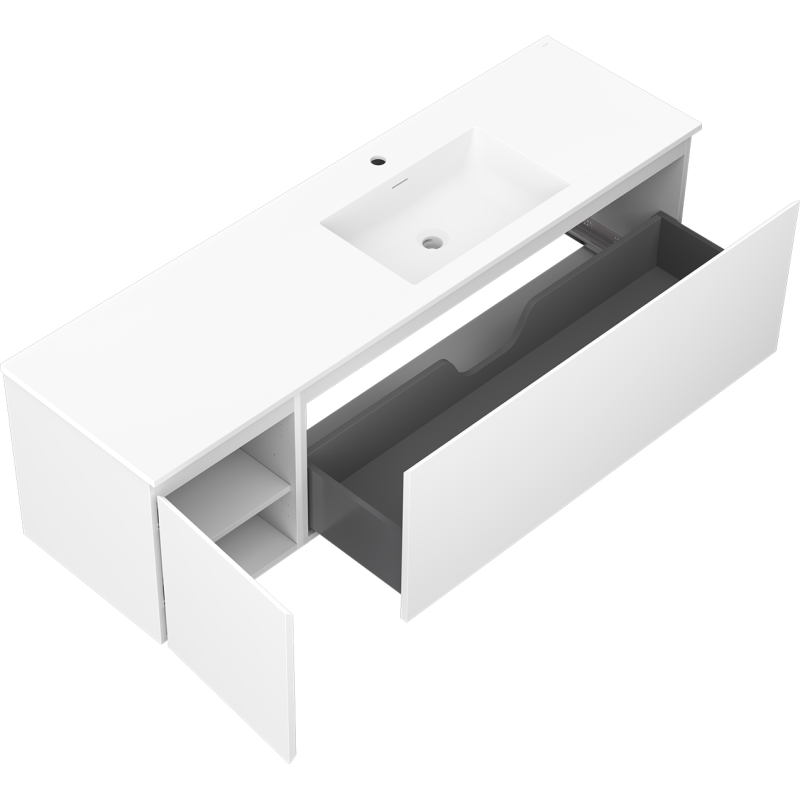 Mexen Orio Badezimmerschrank 160 cm mit Waschbecken Otis rechts, 1S, 1D, weiß matt - 91A13-16047-3-BBFF01-W18P01