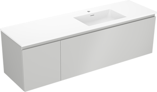 Mexen Orio Badezimmerschrank 160 cm mit Waschbecken Otis rechts, 1S, 1D, grau matt/weiß matt - 91A13-16047-3-BBFF62-W18P01