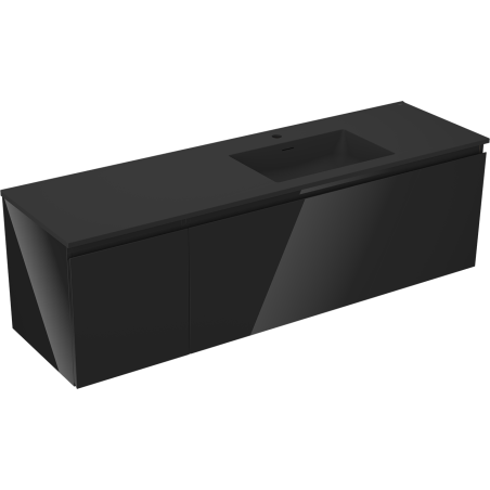 Mexen Orio Badezimmerschrank 160 cm mit Waschbecken Otis rechts, 1S, 1D, schwarz glänzend/schwarz matt