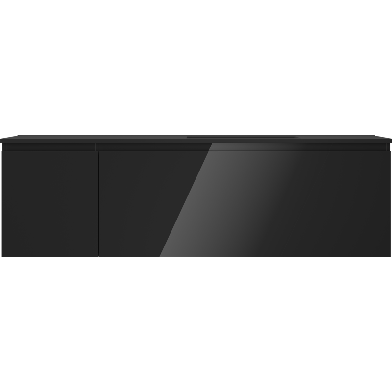 Mexen Orio Badezimmerschrank 160 cm mit Waschbecken Otis rechts, 1S, 1D, schwarz glänzend/schwarz matt