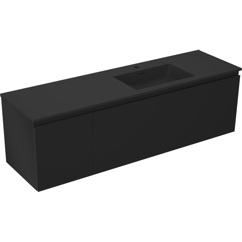 Mexen Orio Badezimmerschrank 160 cm mit Waschbecken Otis rechts, 1S, 1D, schwarz matt - 91A13-16047-3-BBFF71-W18P71