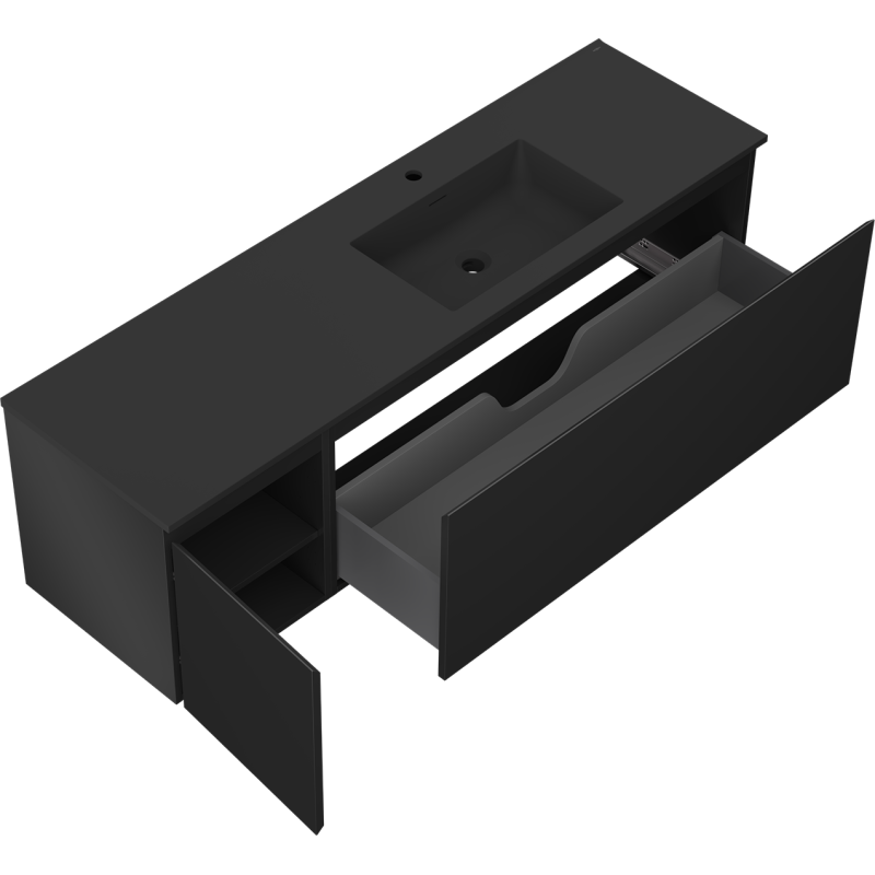 Mexen Orio Badezimmerschrank 160 cm mit Waschtisch Otis rechts, 1S, 1D, schwarz matt - 91A13-16047-3-BBFF71-W18P71