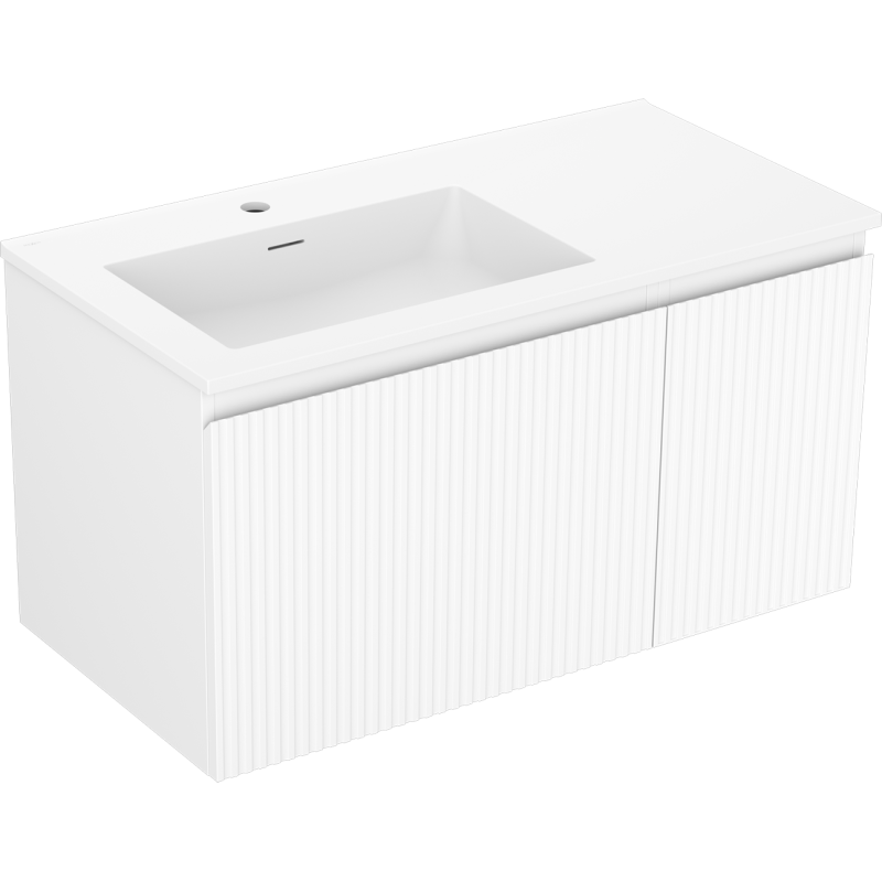Mexen Rivel Badezimmerschrank 90 cm mit linker Otis-Waschtisch, 1S, 1D, gefräst, weiß matt - 91A23-09047-3-BBFF01-W18L01