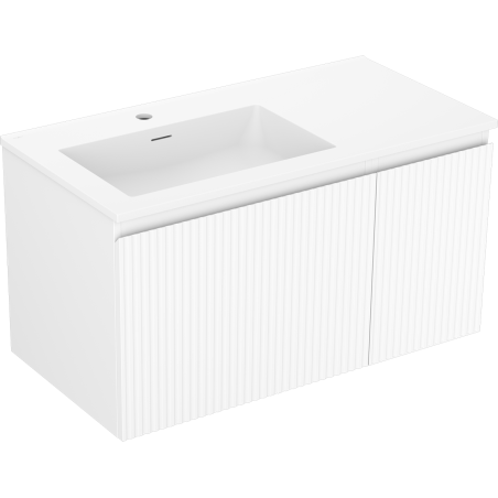 Mexen Rivel Badezimmerschrank 90 cm mit linker Otis-Waschtisch, 1S, 1D, gefräst, weiß matt - 91A23-09047-3-BBFF01-W18L01