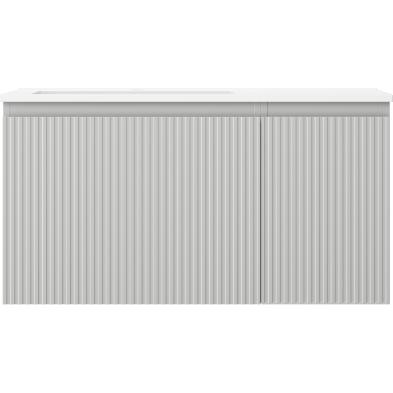 Mexen Rivel Badezimmerschrank 90 cm mit Waschbecken Otis links, 1S, 1D, geriffelt, grau matt/weiß matt