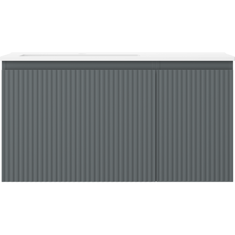 Mexen Rivel Badezimmerschrank 90 cm mit Waschbecken Otis links, 1S, 1D, geriffelt, graphit matt/weiß matt