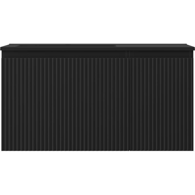 Mexen Rivel Badezimmermöbel 90 cm mit Waschbecken Otis links, 1S, 1D, gerillt, schwarz matt - 91A23-09047-3-BBFF71-W18L71