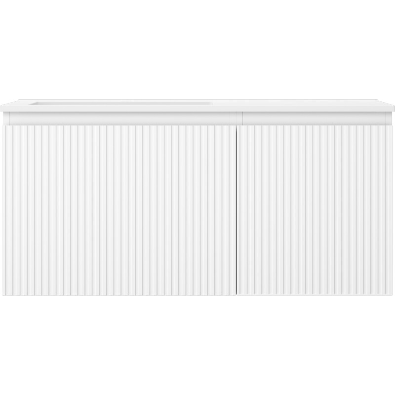 Mexen Rivel Badezimmerschrank 100 cm mit Waschbecken Otis links, 1S, 1D, geriffelt, weiß matt - 91A23-10047-3-BBFF01-W18L01