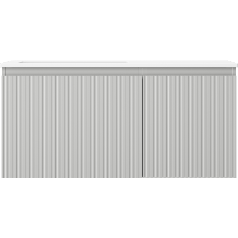 Mexen Rivel Badezimmerschrank 100 cm mit Waschbecken Otis links, 1S, 1D, geriffelt, grau matt/weiß matt