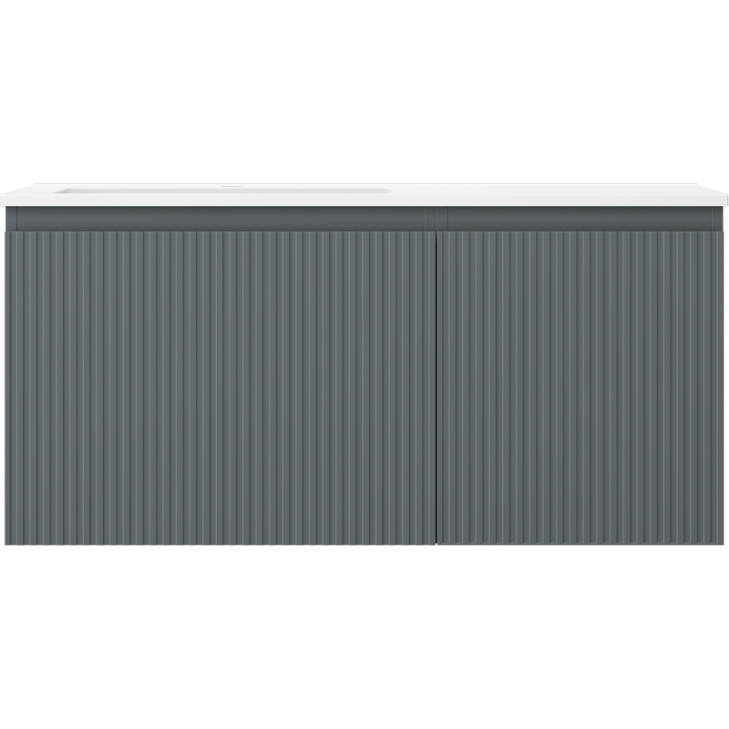 Mexen Rivel Badezimmerschrank 100 cm mit Waschtisch Otis links, 1S, 1D, gerillt, Graphit matt/weiß matt