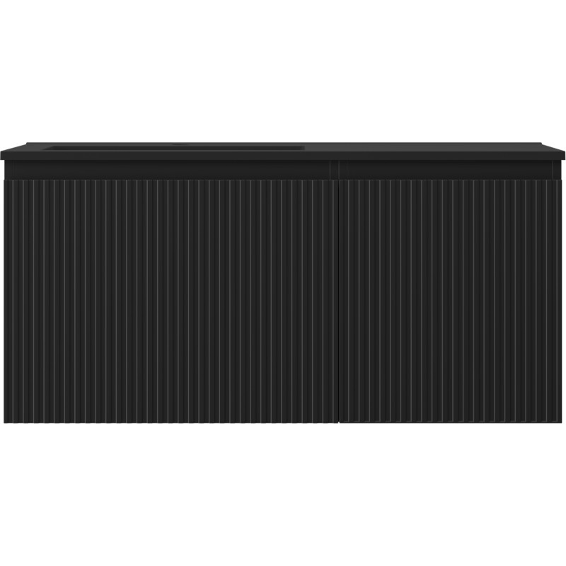 Mexen Rivel Badezimmerschrank 100 cm mit Waschbecken Otis links, 1S, 1D, geriffelt, schwarz matt - 91A23-10047-3-BBFF71-W18L71