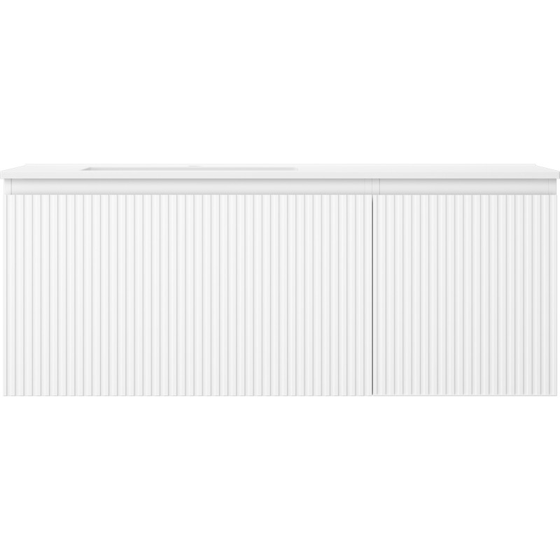 Mexen Rivel 120 cm Badezimmerunterschrank mit Waschbecken Otis links, 1S, 1D, geriffelt, weiß matt