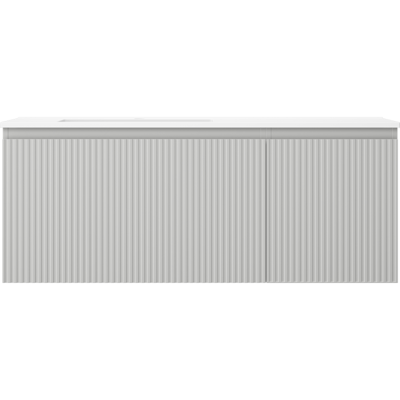 Mexen Rivel Badezimmerschrank 120 cm mit Waschbecken Otis links, 1S, 1D, gerillt, grau matt/weiß matt