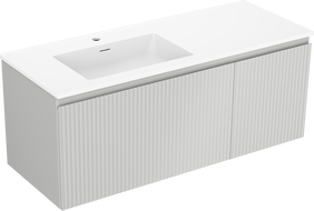 Mexen Rivel Badezimmerschrank 120 cm mit Waschbecken Otis links, 1S, 1D, gerillt, grau matt/weiß matt