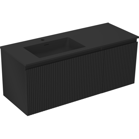Mexen Rivel Badezimmer-Schrank 120 cm mit Otis Waschbecken links, 1S, 1D, geriffelt, schwarz matt - 91A23-12047-3-BBFF71-W18L71