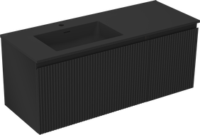 Mexen Rivel Badezimmer-Schrank 120 cm mit Otis Waschbecken links, 1S, 1D, geriffelt, schwarz matt - 91A23-12047-3-BBFF71-W18L71