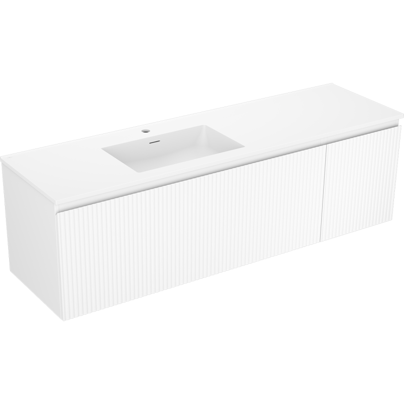 Mexen Rivel Badezimmerschrank 160 cm mit Otis Waschtisch links, 1S, 1D, geriffelt, weiß matt - 91A23-16047-3-BBFF01-W18L01