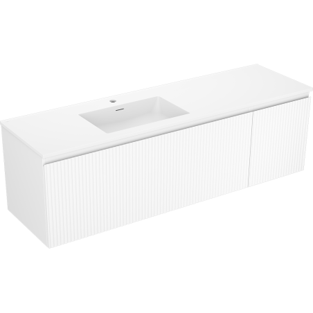 Mexen Rivel Badezimmerschrank 160 cm mit Otis Waschtisch links, 1S, 1D, geriffelt, weiß matt - 91A23-16047-3-BBFF01-W18L01