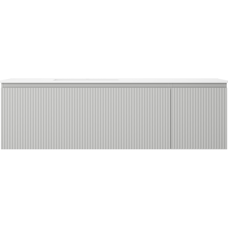 Mexen Rivel Badezimmerschrank 160 cm mit Waschbecken Otis links, 1S, 1D, geriffelt, grau matt/weiß matt