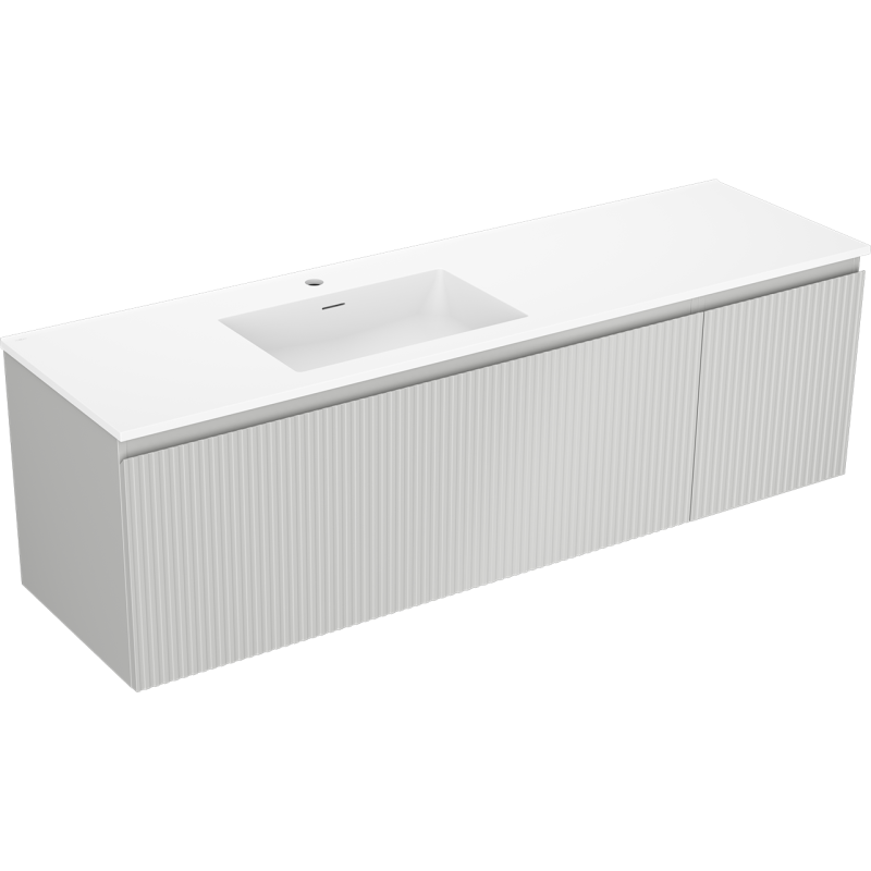 Mexen Rivel Badezimmerschrank 160 cm mit Waschbecken Otis links, 1S, 1D, geriffelt, grau matt/weiß matt