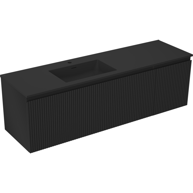 Mexen Rivel Badezimmerschrank 160 cm mit Waschtisch Otis links, 1S, 1D, geriffelt, schwarz matt - 91A23-16047-3-BBFF71-W18L71