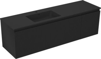Mexen Rivel Badezimmerschrank 160 cm mit Waschtisch Otis links, 1S, 1D, geriffelt, schwarz matt - 91A23-16047-3-BBFF71-W18L71
