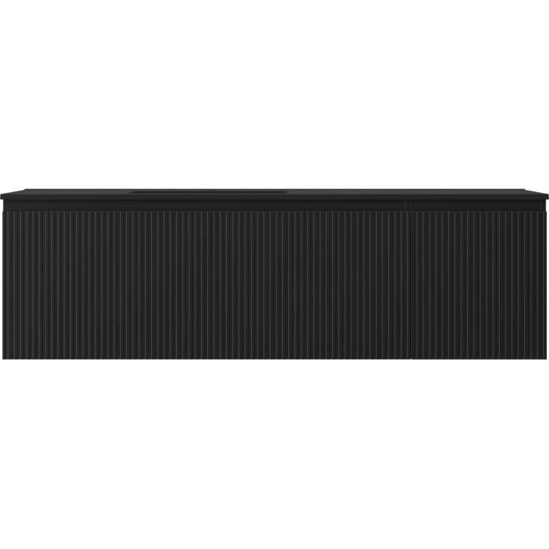 Mexen Rivel Badezimmerschrank 160 cm mit Waschbecken Otis links, 1S, 1D, geriffelt, schwarz matt - 91A23-16047-3-BBFF71-W18L71
