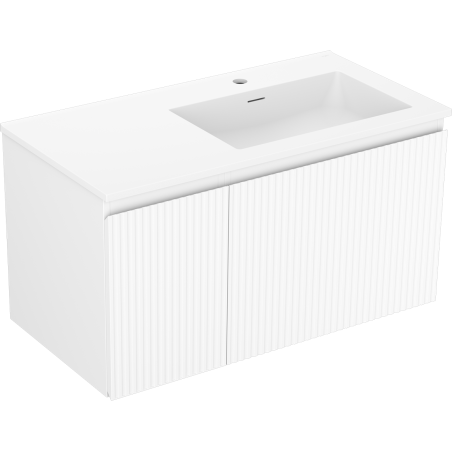 Mexen Rivel Badezimmerschrank 90 cm mit Otis-Waschbecken rechts, 1S, 1D, geriffelt, weiß matt - 91A23-09047-3-BBFF01-W18P01