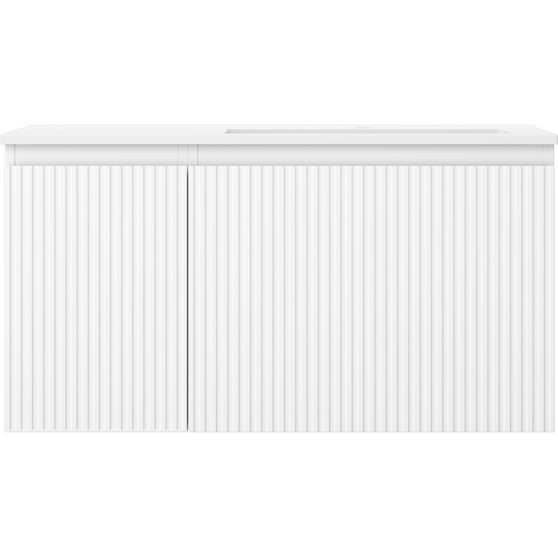 Mexen Rivel Badezimmerschrank 90 cm mit Otis-Waschbecken rechts, 1S, 1D, geriffelt, weiß matt - 91A23-09047-3-BBFF01-W18P01