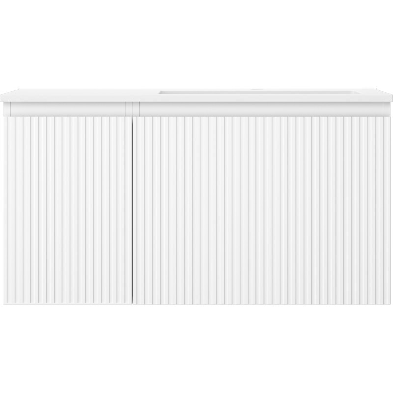 Mexen Rivel Badezimmerschrank 90 cm mit Waschbecken Otis rechts, 1S, 1D, geriffelt, weiß matt - 91A23-09047-3-BBFF01-W18P01