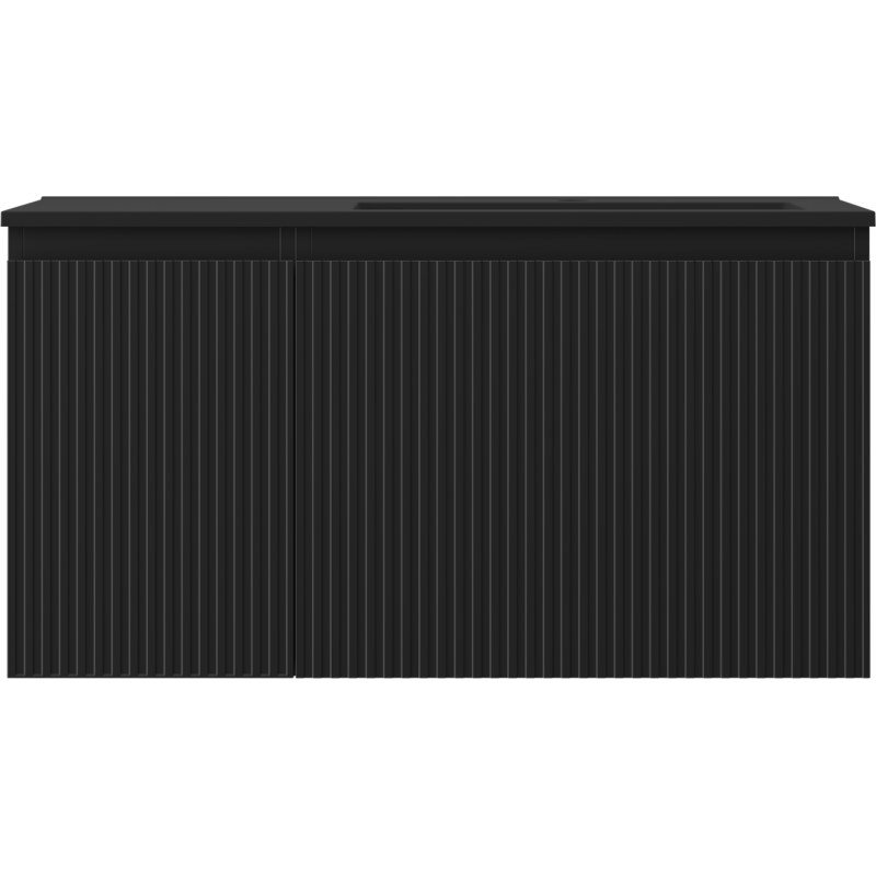 Mexen Rivel Badezimmerschrank 90 cm mit Waschbecken Otis rechts, 1S, 1D, geriffelt, schwarz matt - 91A23-09047-3-BBFF71-W18P71