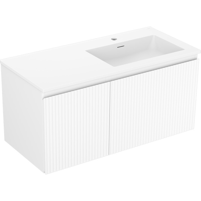 Mexen Rivel Badezimmerschrank 100 cm mit Waschbecken Otis rechts, 1S, 1D, geriffelt, mattweiß - 91A23-10047-3-BBFF01-W18P01