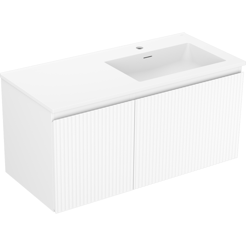 Mexen Rivel Badezimmerschrank 100 cm mit Waschbecken Otis rechts, 1S, 1D, geriffelt, weiß matt - 91A23-10047-3-BBFF01-W18P01