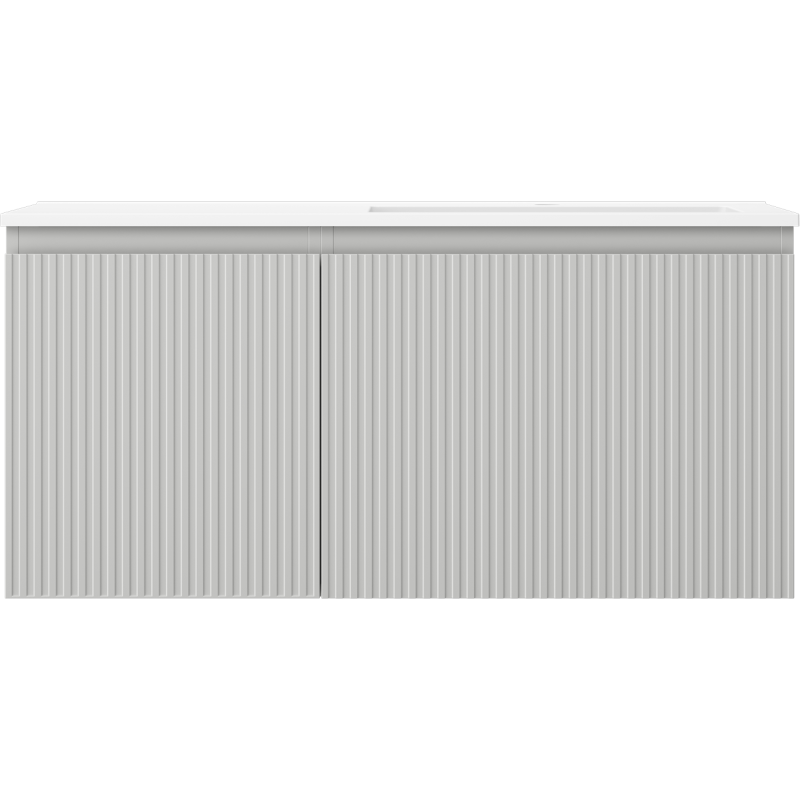 Mexen Rivel Badezimmerschrank 100 cm mit Waschtisch Otis rechts, 1S, 1D, geriffelt, grau matt/weiß matt