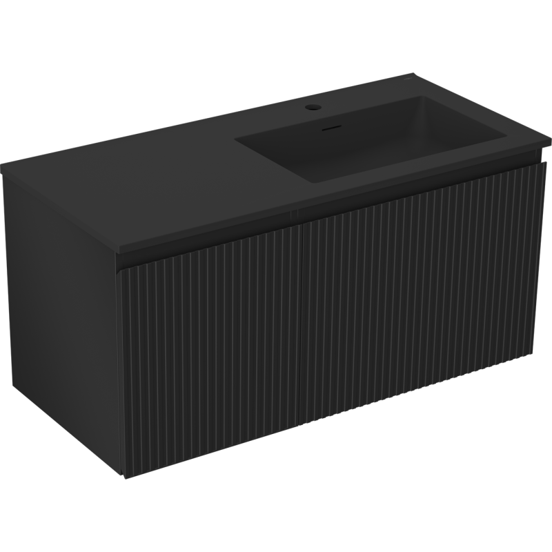 Mexen Rivel Badezimmerschrank 100 cm mit Waschtisch Otis rechts, 1S, 1D, geriffelt, schwarz matt - 91A23-10047-3-BBFF71-W18P71