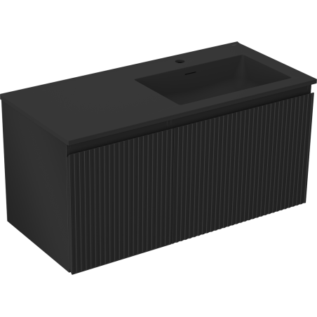 Mexen Rivel Badezimmerschrank 100 cm mit Waschbecken Otis rechts, 1S, 1D, geriffelt, schwarz matt - 91A23-10047-3-BBFF71-W18P71
