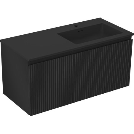 Mexen Rivel Badezimmerschrank 100 cm mit Waschtisch Otis rechts, 1S, 1D, geriffelt, schwarz matt - 91A23-10047-3-BBFF71-W18P71