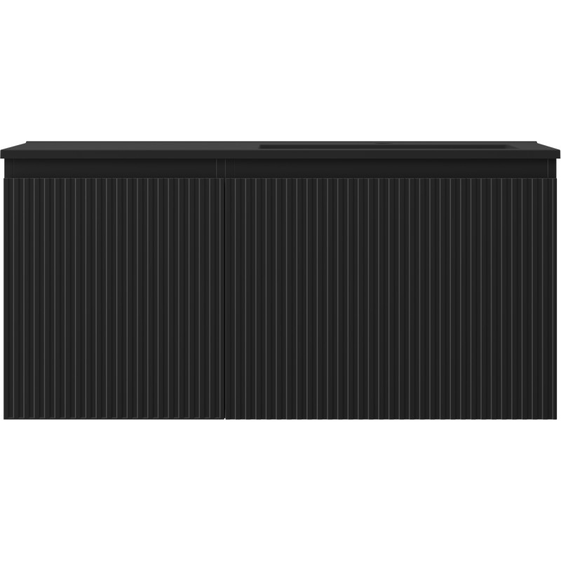 Mexen Rivel Badezimmerschrank 100 cm mit Waschbecken Otis rechts, 1S, 1D, geriffelt, schwarz matt - 91A23-10047-3-BBFF71-W18P71