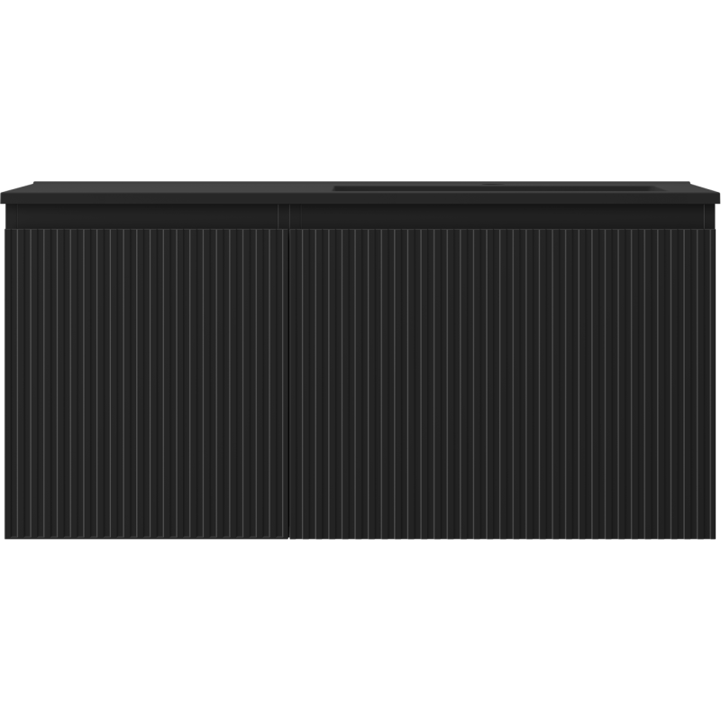 Mexen Rivel Badezimmerschrank 100 cm mit Waschtisch Otis rechts, 1S, 1D, geriffelt, schwarz matt - 91A23-10047-3-BBFF71-W18P71