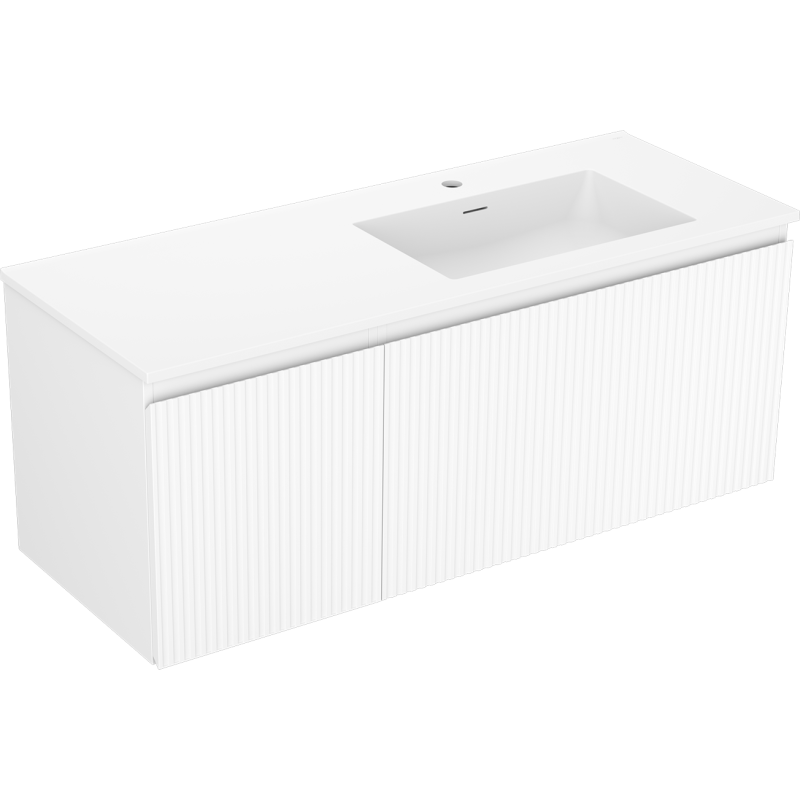 Mexen Rivel Badezimmerschrank 120 cm mit Waschbecken Otis rechts, 1S, 1D, gerillt, weiß matt - 91A23-12047-3-BBFF01-W18P01