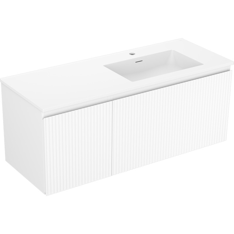 Mexen Rivel Badezimmerschrank 120 cm mit Waschbecken Otis rechts, 1S, 1T, geriffelt, weiß matt - 91A23-12047-3-BBFF01-W18P01
