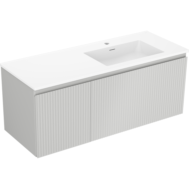 Mexen Rivel Badezimmerschrank 120 cm mit Waschbecken Otis rechts, 1S, 1D, gerillt, grau matt/weiß matt