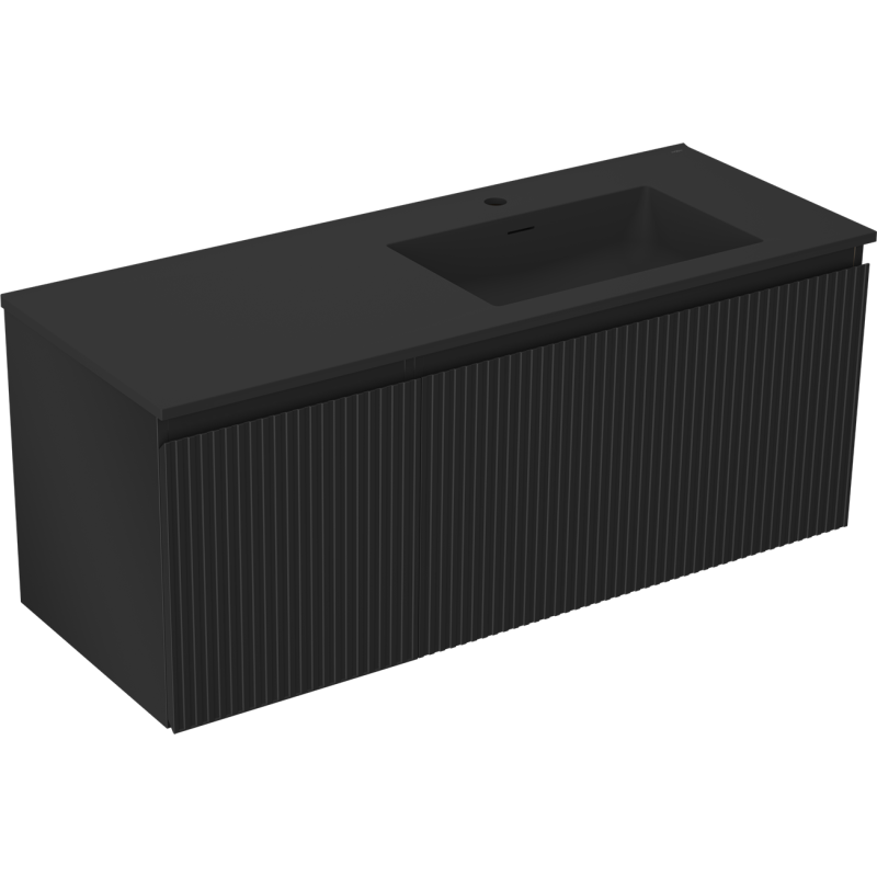 Mexen Rivel Badezimmerschrank 120 cm mit Waschbecken Otis rechts, 1S, 1D, gerillt, schwarz matt - 91A23-12047-3-BBFF71-W18P71