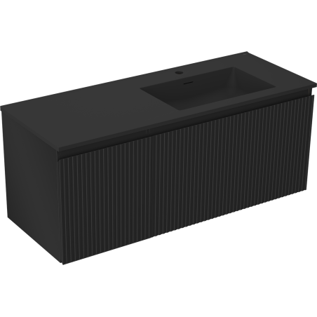 Mexen Rivel Badezimmerschrank 120 cm mit Waschbecken Otis rechts, 1S, 1D, gerillt, schwarz matt - 91A23-12047-3-BBFF71-W18P71
